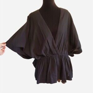 MLM Black Kimono Top Coverup Size S Relaxed Whimsigoth Boho Beachy Resortwear